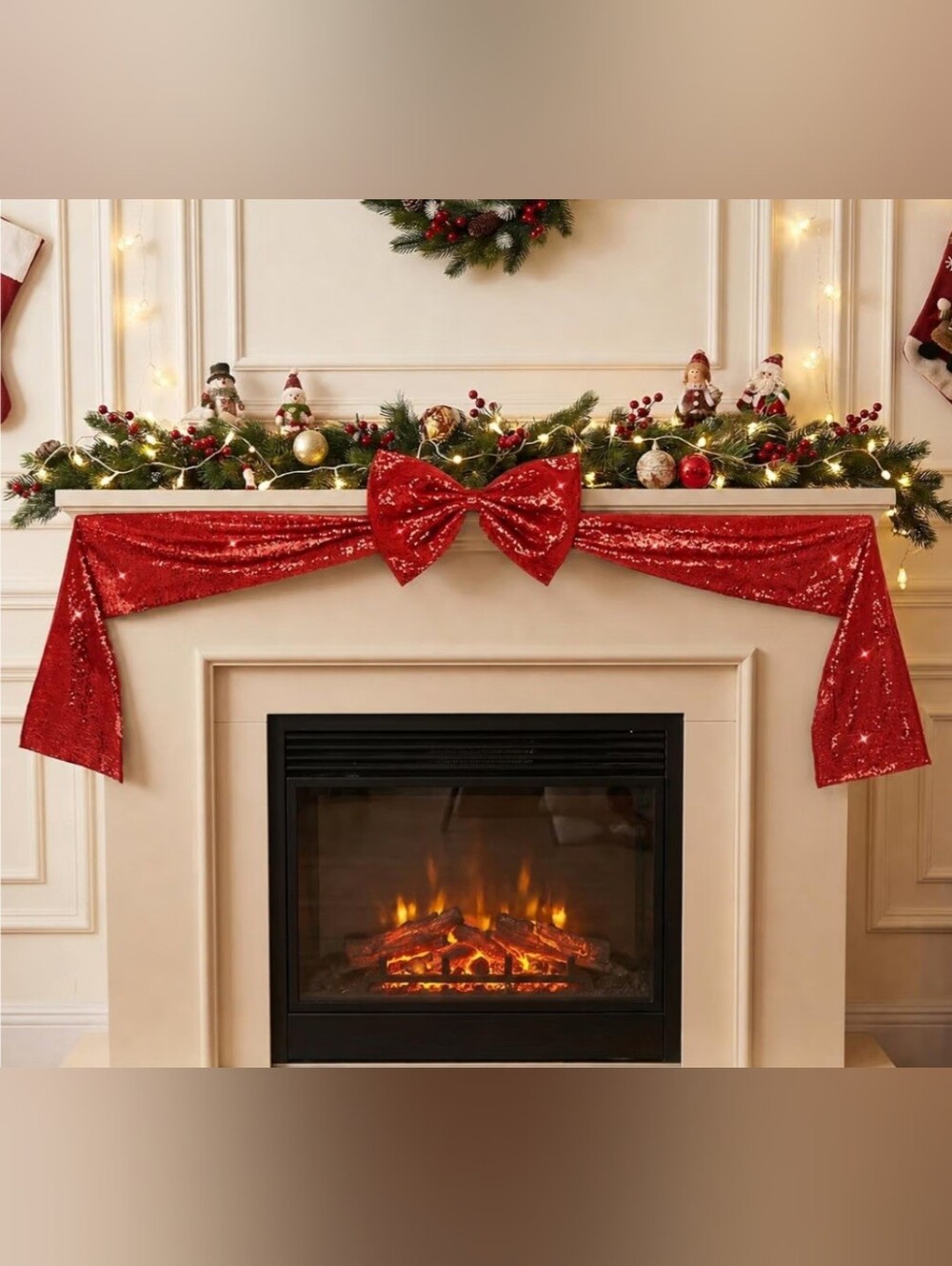 Holiday Red Sequin Bow Mantel Garland - Brand: Party Delight